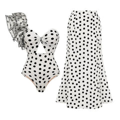 Tie-Strap V-Neck One-Piece Swimsuit with Matching Sarong Set