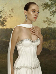 Detail of strapless corset top with crystal embellishments
