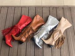 Fringed Pointed Toe Heeled Boots