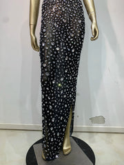 Rhinestone Mesh Embellished Spaghetti Strap Maxi Dress