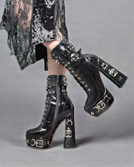 Chunky Heel Spiked Platform Boots
