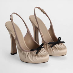 Butterfly Knot Satin Pleated Platform Pumps