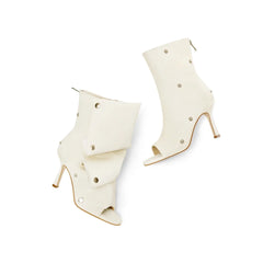 Peep Toe Pleated Snap Button Stiletto Heel Boots