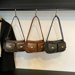 Small Faux Leather Double Pockets Crossbody Bags