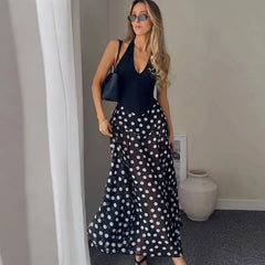 Polka Dot Halter Neck Maxi Dress
