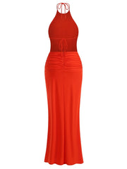 Halter Neck Twisted Waist Gown