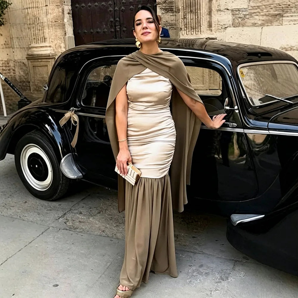 Ruched scarf maxi dress in khaki