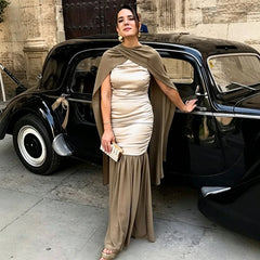 Ruched scarf maxi dress in khaki