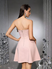 Strapless Crystal-Embellished A-Line Mini Dress
