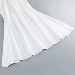 White Satin Cut-out Mock Neck Ruched Maxi Dress