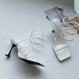 Cross Ankle Strap Narrow Band Square Toe High Heels Shoes