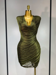 Draped metallic mini dress front view