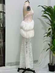 White Lace Halter Neck Tiered Maxi Dress