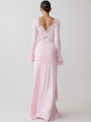 Lace Trim Flare Sleeve Maxi Dress