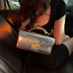 Embossed Croc Effect Animal Sculpture Top Handel Bag