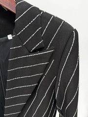 Rhinestone Deep V-neck Tight Black Mini Suit Dress