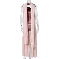 Satin Scarf Neck Ruched Maxi Dress