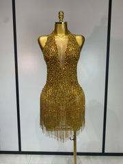 Gold Rhinestone Halter Bodysuit