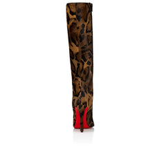 Suede Printed Pointed Knee High Heeled Boots