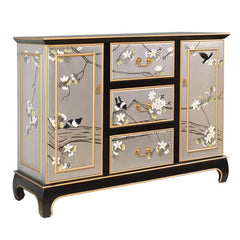 Decorative cabinet with floral and bird designs