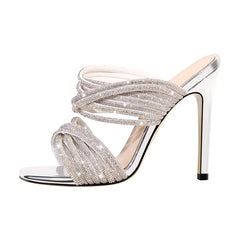 Rhinestone Stiletto Mules Sandals