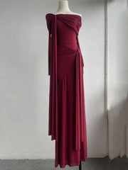 Tie Up Off-Shoulder Draped Gown