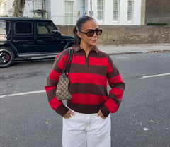Striped Polo Collar Knit Top