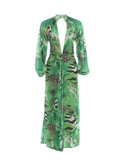Tiger Print Deep V Maxi Dress
