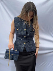 Tweed Belted Sleeveless Top