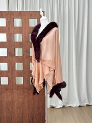 Brown Sheer Fur Trim Wrap Mini Dress