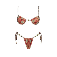 Red Cutout One Piece and Sheer Skirt Set
