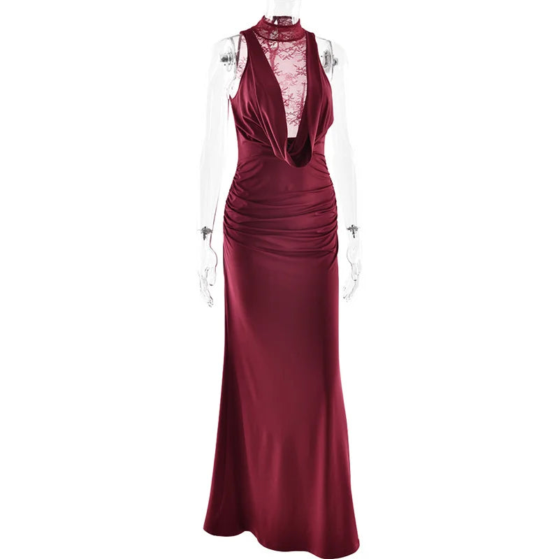 Maroon evening gown on a white background