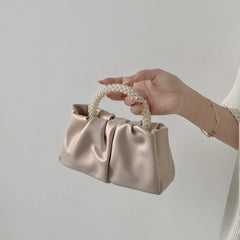 Gathered Clutch Bag with Pearl Handle