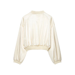 Cropped Ribbed Hem Bomber Jacket