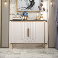 Decorative gold-accented cabinet for hallway or dining space