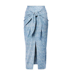 Strapless Belted Swimsuit and High-Waisted Tie-Front Skirt Set
