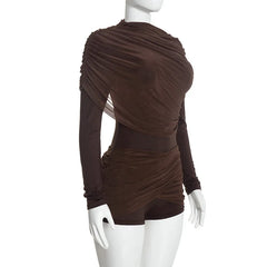 Draped Ruched Long Sleeve Jumpsuit