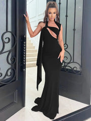 Hollow Out Sleeveless Black Maxi Dress