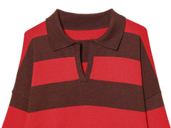 Striped Polo Collar Knit Top