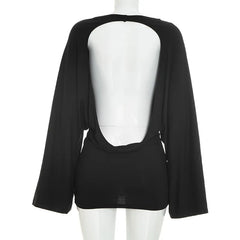 Hollow Open Back Long Sleeve Midi Dress