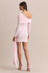 Diagonal Collar Ruched Draped Mini Dress