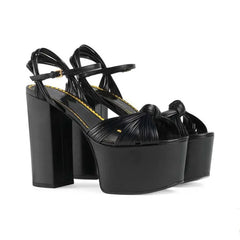 Floral Platform Bow Ankle Strap Heels