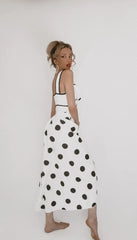 Bow Detail Polka Dot Tankini Swimsuit with Skirt