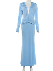 Plunge Neck Ruched Maxi Dress