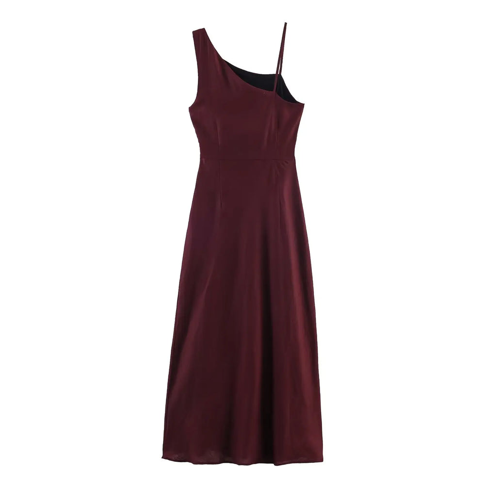Maroon dress with thin straps on a white background