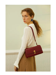 Structured Leather Shoulder Bag with Metal Clasp
