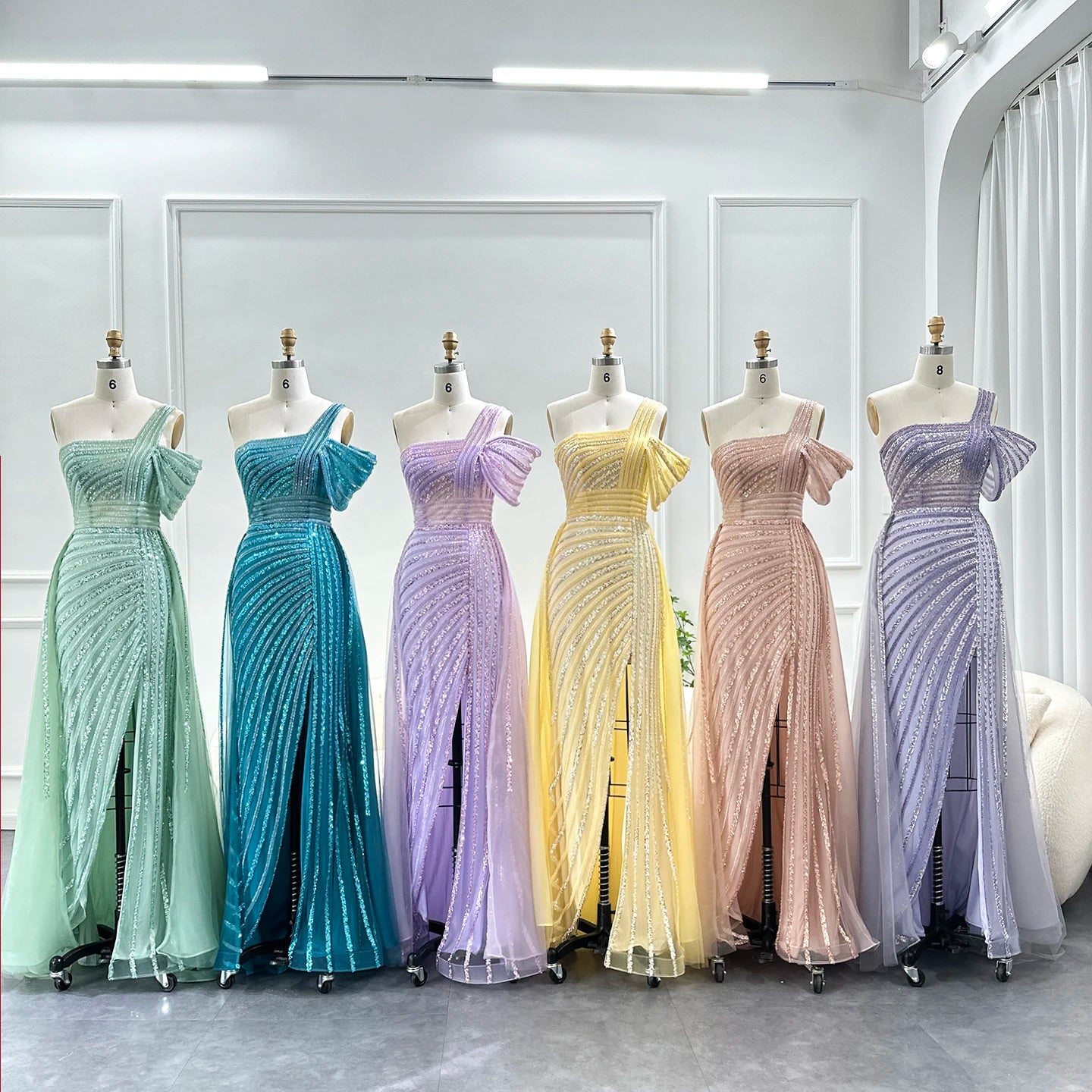 Multi Color Evening Dress with Overskirt Side Slit Lilac One Shoulder Wedding Formal Party Gowns  Golden Atelier 1