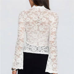 Keyhole Lace Flared Sleeve Top