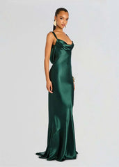 Satin Cowl Neck Open Back Maxi Dress