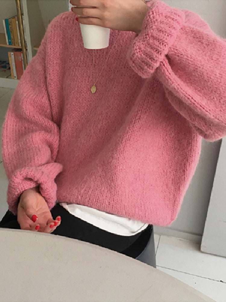 Women Sweater Overszie Long Sleeve Loose Knitted Outerwear